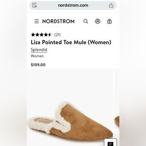 Splendid Liza Suede Fleece Pointed Toe Mules sz 8, Nordstrom